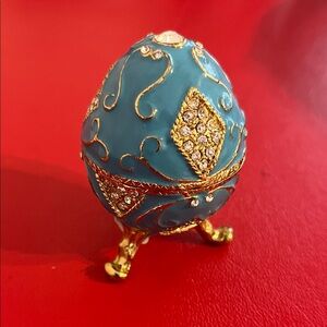 Faberge Egg Enameled Jewelry  sky blue color 2.25” H 1.5” W